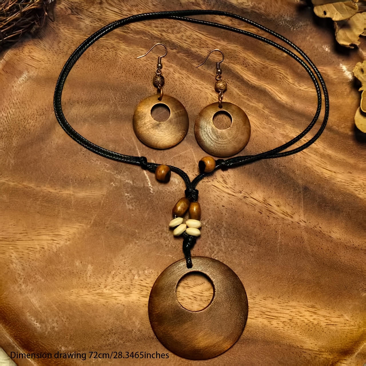 Bohemian Vintage Wooden Necklace & Drop Earrings Set